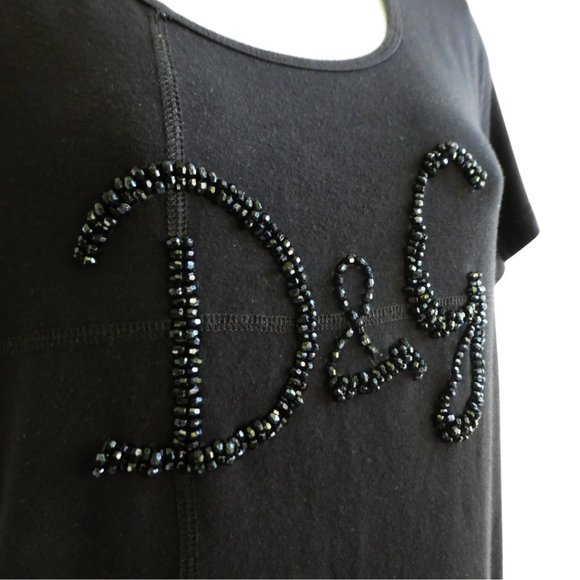 Dolce & Gabbana Designer Black Lux Beaded Large Front Logo Back Macrame Yoke M - Picture 5 of 7